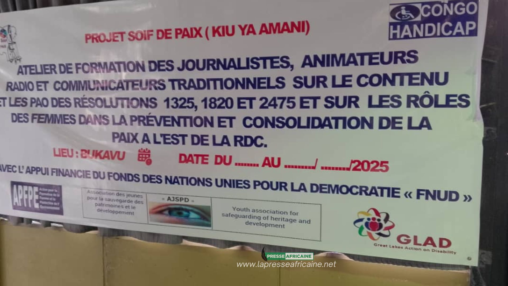 Sud-Kivu : une vingtaine de journalistes formés par Congo Handicap sur les résolutions 1325, 1820 et 2475